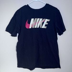 Nike‎ Dri Fit Swoosh Black Red Short Sleeve T Shirt Top Medium Athletic Sporty